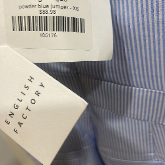 NWT  - English Factory Blue White Striped Tie Front Cropped Jumpsuit size XS - Picture 4 of 7